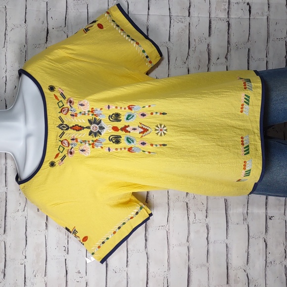 Embroidered Crinkle Cotton High-Low Top - Picture 1 of 6